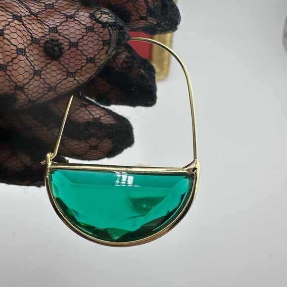 Anthropologie Crescent Elegant Gold Green Hoop Earrings - Picture 5 of 11